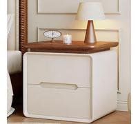 Wood Bedside Table Storage Cabinet with Two Drawers, Nightstand with Concealed Handle, Round Arc Corners for Bedroom Living Room