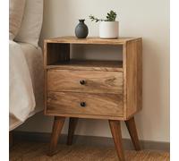Wood Bedside Table with 2-Drawers & Open Shelf, Nightstand with Durable Storage for Bedroom, Brown Aosom UK