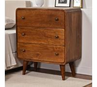 Wood Bedside Table with 3-Drawers, Curved Chest of Drawers with Deep Stain Finish for Living Room, Brown Aosom UK