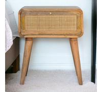 Wood Bedside Table with Rattan-Front Drawer and Spacious Storage, Slim Nordic Legs, 35x45x54 cm, Brown Aosom UK