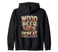 Wood Beer Repeat Professional Procrastination Woodworking Zip Hoodie