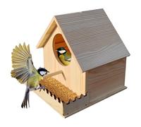 Wood Bird House - Bird Nesting Shelter, Ventilated Perch Feeder Design, Warm Breeding Habitat, Hummingbird Parrot Cockatiel Home, Orchard Garden Park Schoolyard Accessory