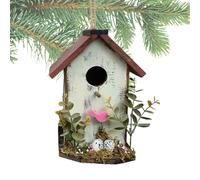 Wood Bird House - Hangable Outdoor Shelter, Cute Garden Bird Nest Box, Decorative Hanging Cabin, Weather Resistant Feeding Station | With Garden Patio Park Outdoor Landscape Décor For Small Bir