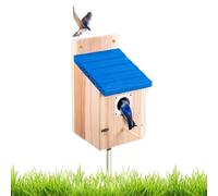 Wood Bird House Slanted Roof Nesting Box with Metal Guard Vent Hole | Predator-Proof Hummingbird House for Hummingbird Bluebird Wren Swallow Sparrow Yard Porch Tree Fence