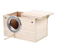 Wood Bird Nest Box for Breeding, Indoor Outdoor Use, Beige | Stainless Steel and Wood Build, Smooth Rustic Finish, for Small Parrots, Cage Mounting, Four Seasons