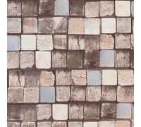 Wood Block Pattern Faux Effect Square Embossed Textured Wallpaper A.S. Creation Blue One Size