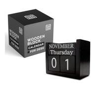 wood block perpetual calendar, ideal for desk 2025, office accesory, black and white, wooden solid, day week month, father gift, school, new year