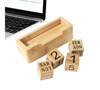 Wood Block Perpetual Calendar - Rustic Number Pattern Display | Creative Retro Desk Accessory With Month And Date Blocks, Decorative Office Ornament, Reusable Home Organizer, Vintage Style Gift