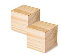 Wood Blocks for Crafts, Large Unfinished Wood Cubes, 3 Inch Natural Wooden Blocks, Pack of 2 Pine Square Blocks for Arts and Crafts and DIY Projects