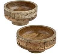 Wood Boho Fruit Bowl Serving Bowl 2-Piece Set 20cm Vintage Orient Brown
