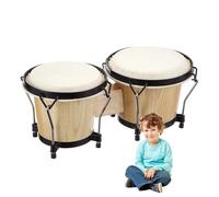 Wood Bongos - 2.5kg Wooden Drum Set, Handcrafted Bongo Pair, Percussion Instrument With Natural Skin Head | 6 Inch And 7 Drums For Beginners Kids Adults, Cultural Music Education Tool, Festival Party