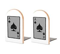 Wood Book End Ace of Spades Bookends Heavy Duty 1 Pair Home Office Shelves Book Stand Holder Decorative