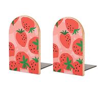 Wood Book End Strawberry Bookends for Shelves to Hold Books Heavy Duty Non-Slip Book Stoppers Wood Decorative Home Office