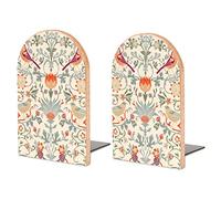 Wood Book End William Morris Vintage Flowers Birds Book Shelf Holder Non-Slip Wooden Bookends Stand for Shelves Home Office Library Study