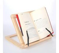 Wood Book Stand - Reading Rest Foldable Recipe Cookbook Holder, Adjustable Bookrest Display Stand with Wooden/Iron Grips for Books, Documents, Tablets, Laptops [Metal Clip]