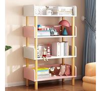 Wood Bookcase, Cubby Storage Organizer, freestanding Display Shelf, Cute Bookshelf with Storage,Wooden Storage Organizer for Bedroom,Living Room(Size:4 tier,Color:White+pink)