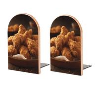 Wood Bookends for Heavy Books - A Plate of Fried Chicken Bookends Heavy Duty Decorative Book Ends Rustic Shelf Organizer Sturdy Non-Slip Book Holder for Home Office Library (1 Pairs)