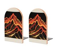 Wood Bookends for Heavy Books - Abstract Mountain Bookends Heavy Duty Decorative Book Ends Rustic Shelf Organizer Sturdy Non-Slip Book Holder for Home Office Library (1 Pairs)