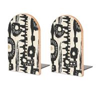 Wood Bookends for Heavy Books - African Print Design Bookends Heavy Duty Decorative Book Ends Rustic Shelf Organizer Sturdy Non-Slip Book Holder for Home Office Library (1 Pairs)