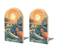 Wood Bookends for Heavy Books - Anime Style Cat Bookends Heavy Duty Decorative Book Ends Rustic Shelf Organizer Sturdy Non-Slip Book Holder for Home Office Library (1 Pairs)