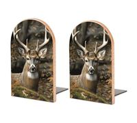 Wood Bookends for Heavy Books - Camouflage Deer Bookends Heavy Duty Decorative Book Ends Rustic Shelf Organizer Sturdy Non-Slip Book Holder for Home Office Library (1 Pairs)