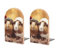 Wood Bookends for Heavy Books - Cute Guinea Pigs Bookends Heavy Duty Decorative Book Ends Rustic Shelf Organizer Sturdy Non-Slip Book Holder for Home Office Library (1 Pairs)