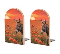 Wood Bookends for Heavy Books - Donkey & Butterflie Bookends Heavy Duty Decorative Book Ends Rustic Shelf Organizer Sturdy Non-Slip Book Holder for Home Office Library (1 Pairs)