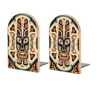 Wood Bookends for Heavy Books - Ethnic Totem Bookends Heavy Duty Decorative Book Ends Rustic Shelf Organizer Sturdy Non-Slip Book Holder for Home Office Library (1 Pairs)