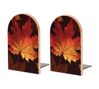 Wood Bookends for Heavy Books - Fall Autumn Leaves Bookends Heavy Duty Decorative Book Ends Rustic Shelf Organizer Sturdy Non-Slip Book Holder for Home Office Library (1 Pairs)