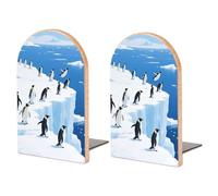 Wood Bookends for Heavy Books - Glacier Penguins Bookends Heavy Duty Decorative Book Ends Rustic Shelf Organizer Sturdy Non-Slip Book Holder for Home Office Library (1 Pairs)