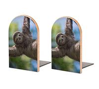 Wood Bookends for Heavy Books, Happy Sloth Wooden Book Ends for Shelves,Non Skid Bookends for Office Home Desk 2 Pieces