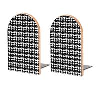 Wood Bookends for Heavy Books - Houndstooth Black Bookends Heavy Duty Decorative Book Ends Rustic Shelf Organizer Sturdy Non-Slip Book Holder for Home Office Library (1 Pairs)