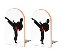 Wood Bookends for Heavy Books - Karate Boy Changeable Belt Color Bookends Heavy Duty Decorative Book Ends Rustic Shelf Organizer Sturdy Non-Slip Book Holder for Home Office Library (1 Pairs)