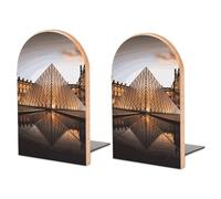 Wood Bookends for Heavy Books - Louvre Museum in Paris Bookends Heavy Duty Decorative Book Ends Rustic Shelf Organizer Sturdy Non-Slip Book Holder for Home Office Library (1 Pairs)