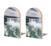Wood Bookends for Heavy Books - Niagara Falls Bookends Heavy Duty Decorative Book Ends Rustic Shelf Organizer Sturdy Non-Slip Book Holder for Home Office Library (1 Pairs)