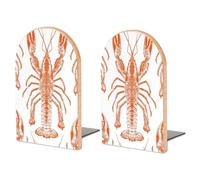Wood Bookends for Heavy Books - Orange Shrimp Pattern Bookends Heavy Duty Decorative Book Ends Rustic Shelf Organizer Sturdy Non-Slip Book Holder for Home Office Library (1 Pairs)