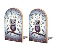 Wood Bookends for Heavy Books - Owl Tree Branches Bookends Heavy Duty Decorative Book Ends Rustic Shelf Organizer Sturdy Non-Slip Book Holder for Home Office Library (1 Pairs)