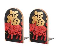 Wood Bookends for Heavy Books - Papercut Ox Zodiac Bookends Heavy Duty Decorative Book Ends Rustic Shelf Organizer Sturdy Non-Slip Book Holder for Home Office Library (1 Pairs)