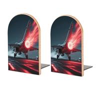 Wood Bookends for Heavy Books - Red Flame Fighter Bookends Heavy Duty Decorative Book Ends Rustic Shelf Organizer Sturdy Non-Slip Book Holder for Home Office Library (1 Pairs)