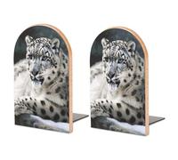 Wood Bookends for Heavy Books - Snow Leopard Bookends Heavy Duty Decorative Book Ends Rustic Shelf Organizer Sturdy Non-Slip Book Holder for Home Office Library (1 Pairs)