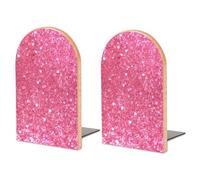 Wood Bookends for Heavy Books - Sparkling Glitter Bookends Heavy Duty Decorative Book Ends Rustic Shelf Organizer Sturdy Non-Slip Book Holder for Home Office Library (1 Pairs)