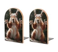 Wood Bookends for Heavy Books - Squirrel Funny Animal Bookends Heavy Duty Decorative Book Ends Rustic Shelf Organizer Sturdy Non-Slip Book Holder for Home Office Library (1 Pairs)