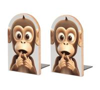 Wood Bookends for Heavy Books - The Silent Monkey Bookends Heavy Duty Decorative Book Ends Rustic Shelf Organizer Sturdy Non-Slip Book Holder for Home Office Library (1 Pairs)