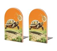 Wood Bookends for Heavy Books - Tortoise Turtle Jumping Bookends Heavy Duty Decorative Book Ends Rustic Shelf Organizer Sturdy Non-Slip Book Holder for Home Office Library (1 Pairs)