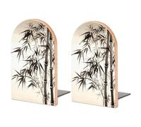 Wood Bookends for Heavy Books - Tree Image Chinese Calligraphy Bookends Heavy Duty Decorative Book Ends Rustic Shelf Organizer Sturdy Non-Slip Book Holder for Home Office Library (1 Pairs)