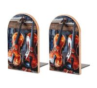 Wood Bookends for Heavy Books - Violin and Cello Bookends Heavy Duty Decorative Book Ends Rustic Shelf Organizer Sturdy Non-Slip Book Holder for Home Office Library (1 Pairs)