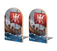 Wood Bookends for Heavy Books - Warships at Sea Bookends Heavy Duty Decorative Book Ends Rustic Shelf Organizer Sturdy Non-Slip Book Holder for Home Office Library (1 Pairs)