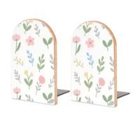 Wood Bookends for Heavy Books - Watercolor Flowers Bookends Heavy Duty Decorative Book Ends Rustic Shelf Organizer Sturdy Non-Slip Book Holder for Home Office Library (1 Pairs)