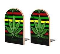 Wood Bookends for Heavy Books - Weed Striped Bookends Heavy Duty Decorative Book Ends Rustic Shelf Organizer Sturdy Non-Slip Book Holder for Home Office Library (1 Pairs)