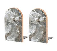 Wood Bookends for Heavy Books - White Dragon Style Bookends Heavy Duty Decorative Book Ends Rustic Shelf Organizer Sturdy Non-Slip Book Holder for Home Office Library (1 Pairs)